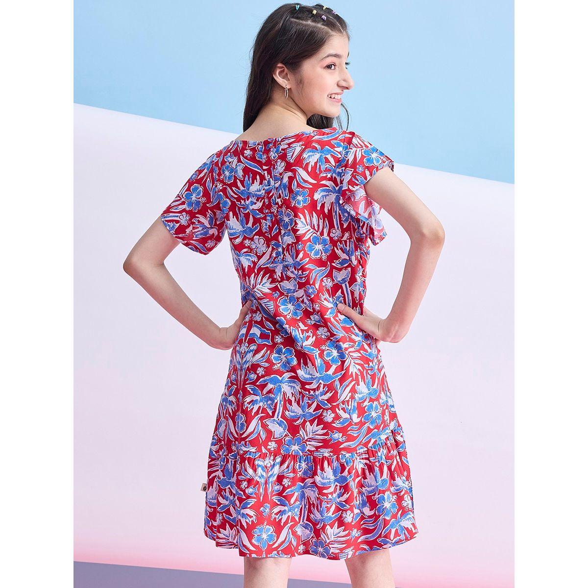 Stylo Bug X Styli Ruched Floral Print Knee Length Dress-girls-clothing-dressesandjumpsuits-image-4