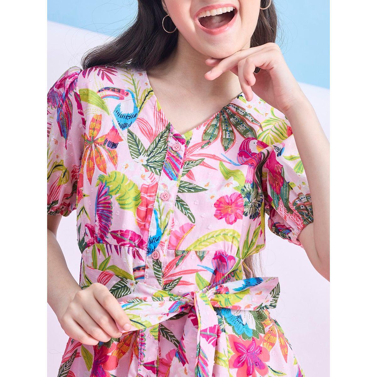 Stylo Bug X Styli Floral Print Dobby Dress with Tie Belt-girls-clothing-dressesandjumpsuits-image-5