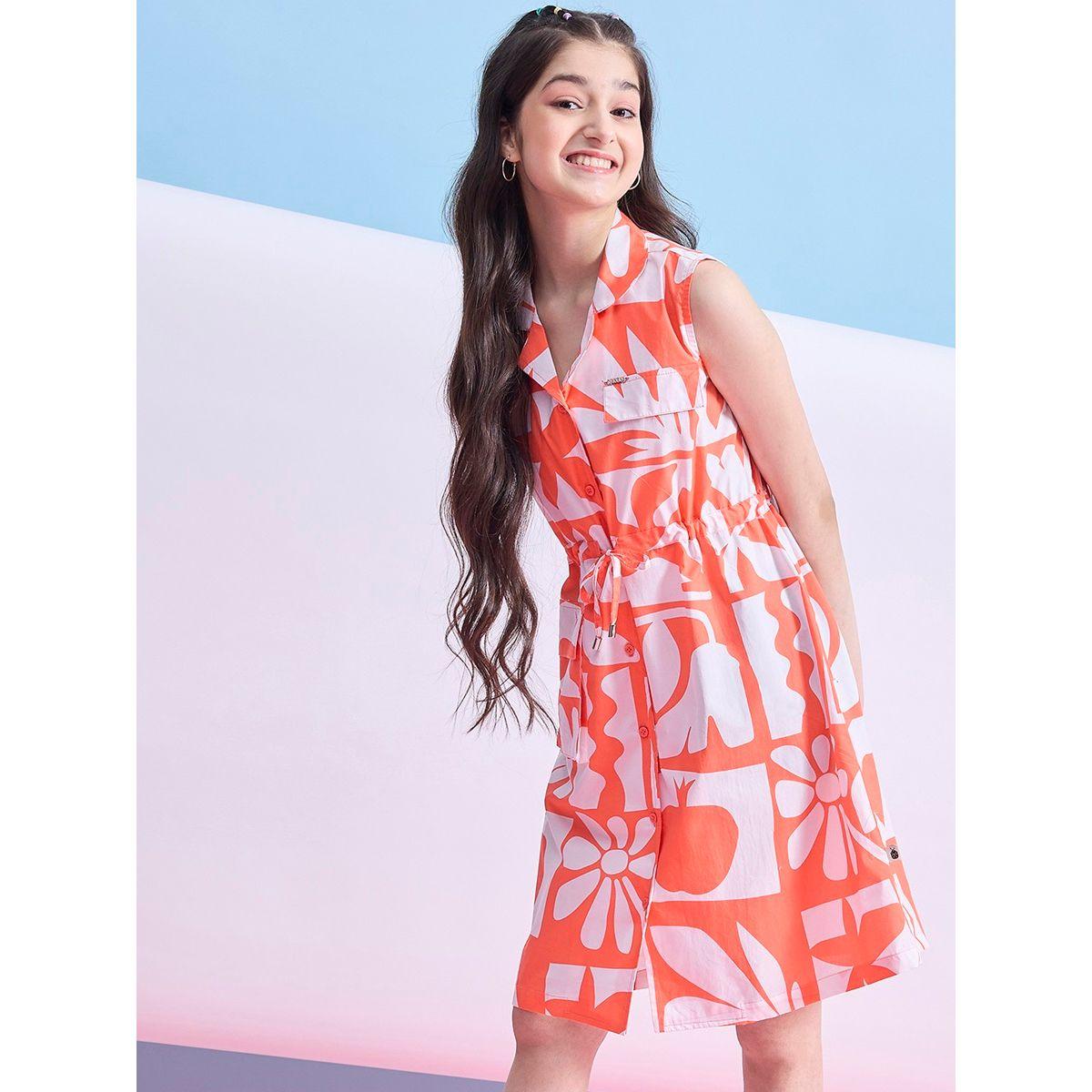 فستان بطول الركبة مع طبعة زهور وياقة بشق ستايلو بَج × ستايلي-girls-clothing-dressesandjumpsuits-image-3