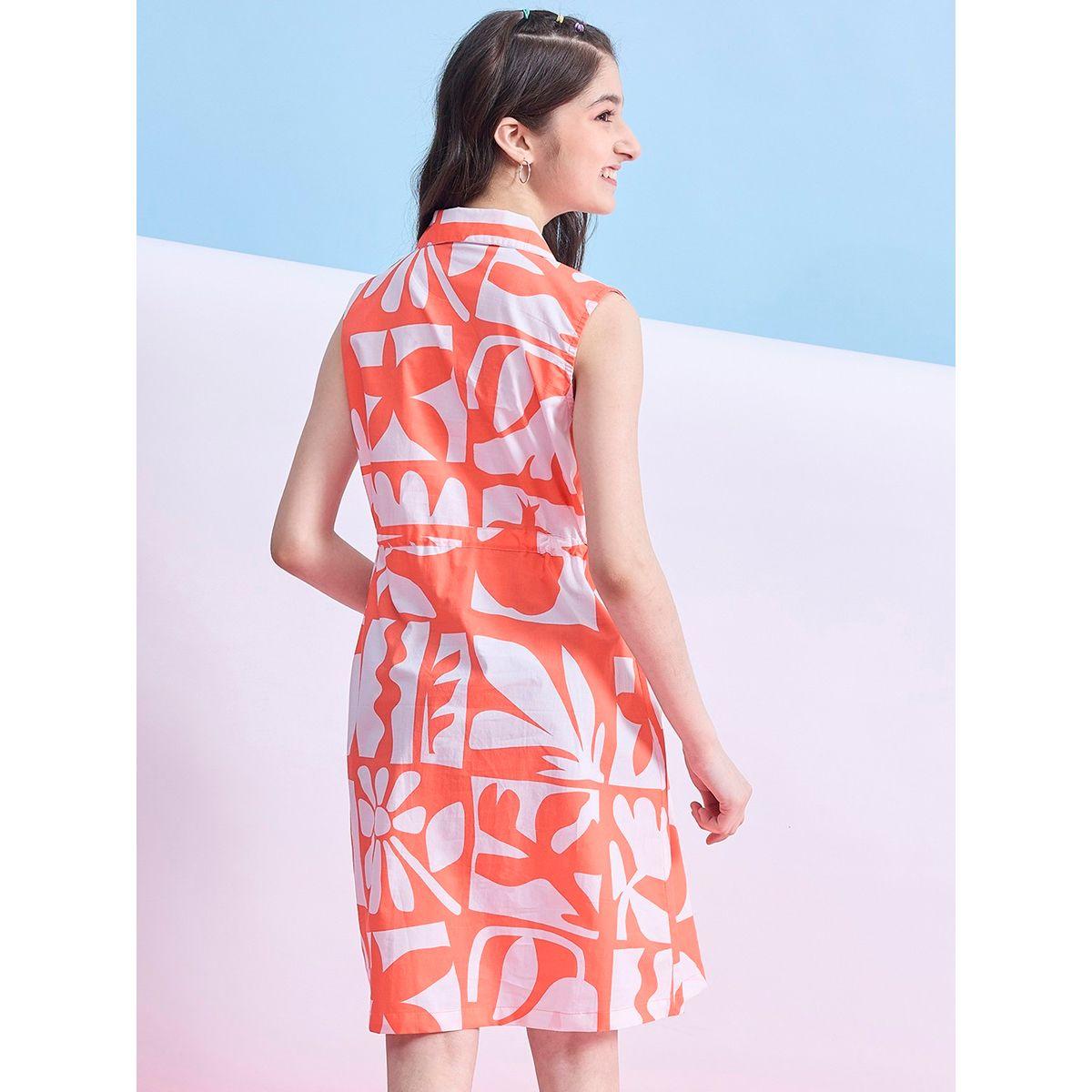 فستان بطول الركبة مع طبعة زهور وياقة بشق ستايلو بَج × ستايلي-girls-clothing-dressesandjumpsuits-image-4