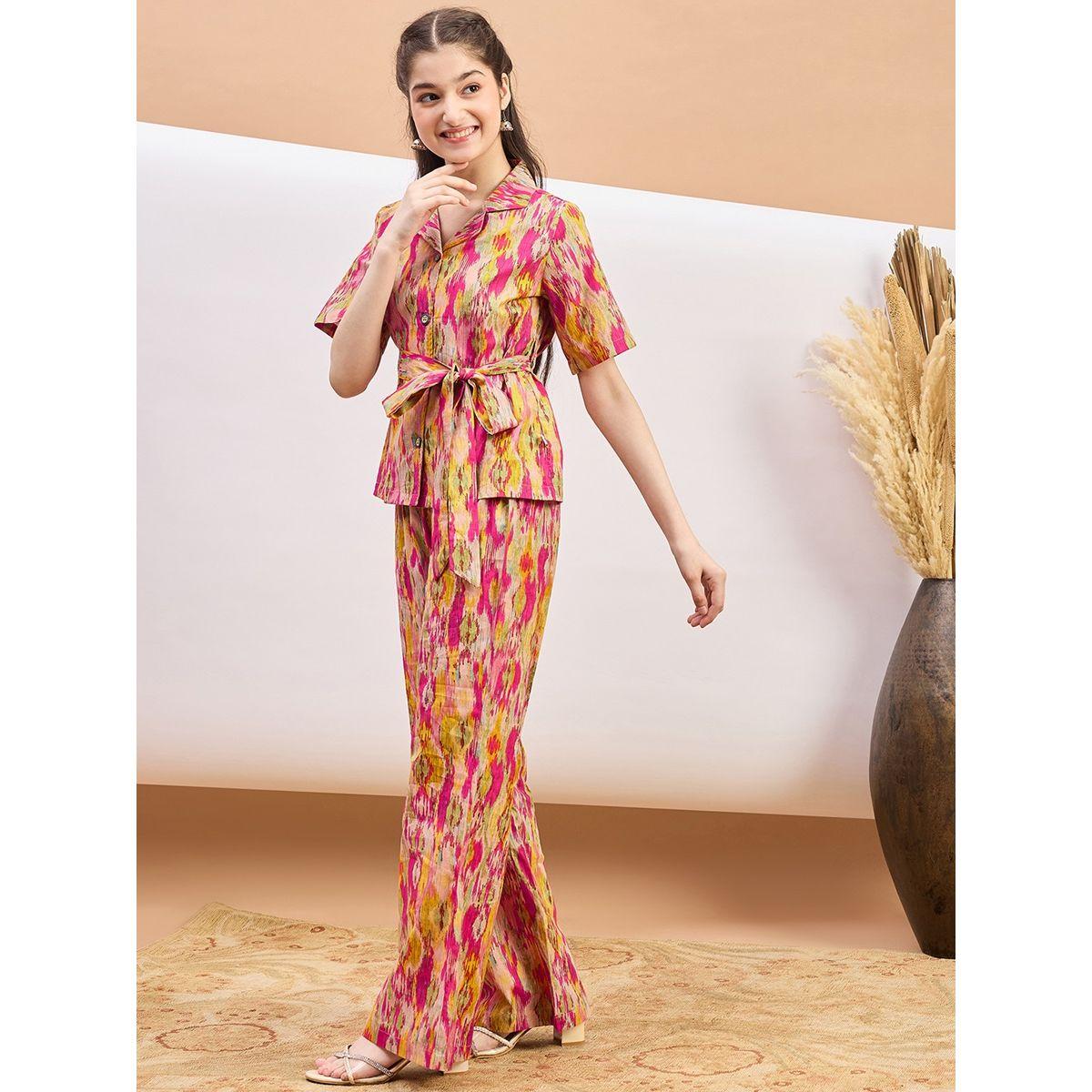 مجموعة من بنطال مع بلوزة بطبعة مجردة وحزام خصر ستايلو بَج × ستايلي-girls-clothing-setsandcoords-image-2