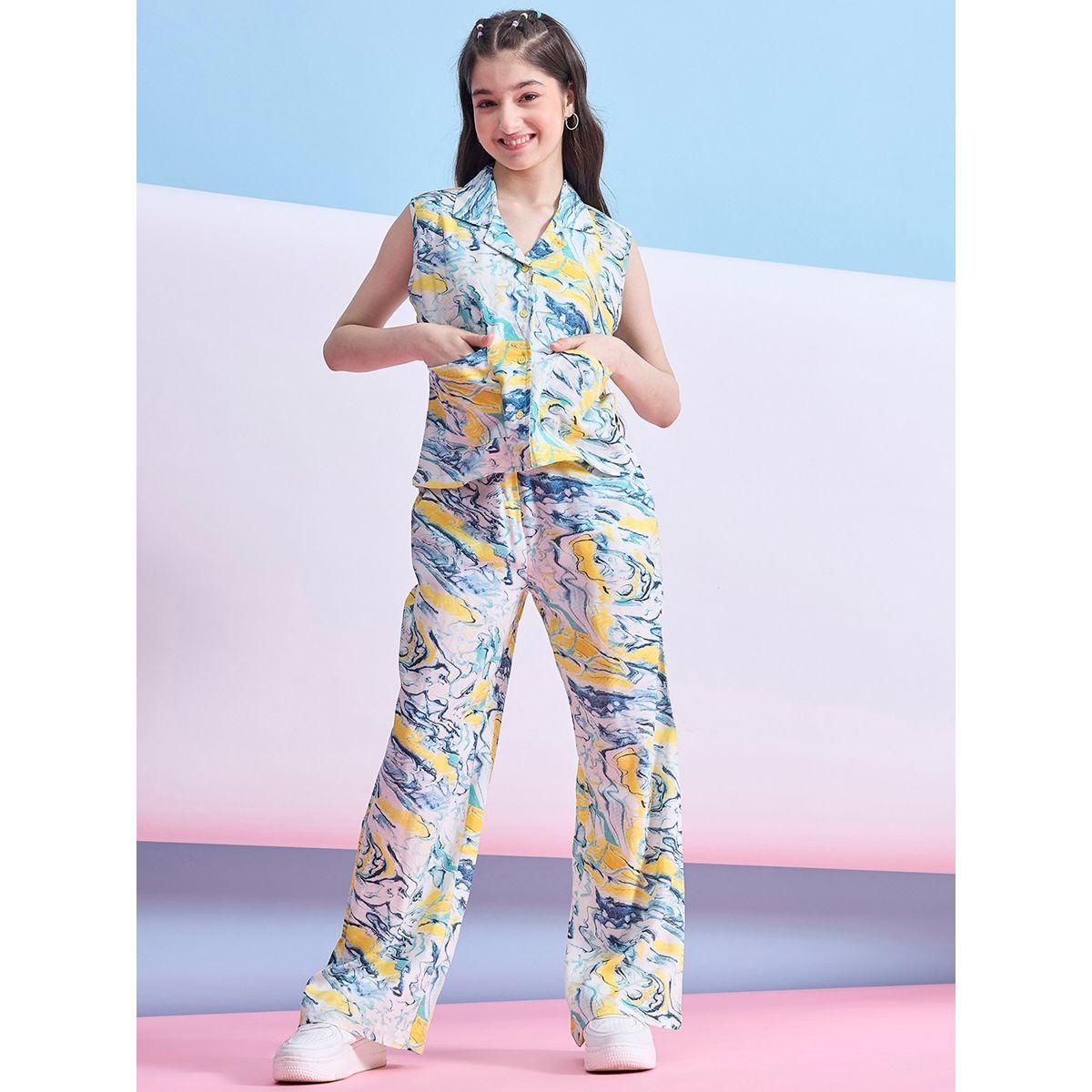 Stylo Bug X Styli Marble Print Patch Pocket Top & Pants Set-girls-clothing-setsandcoords-image-1