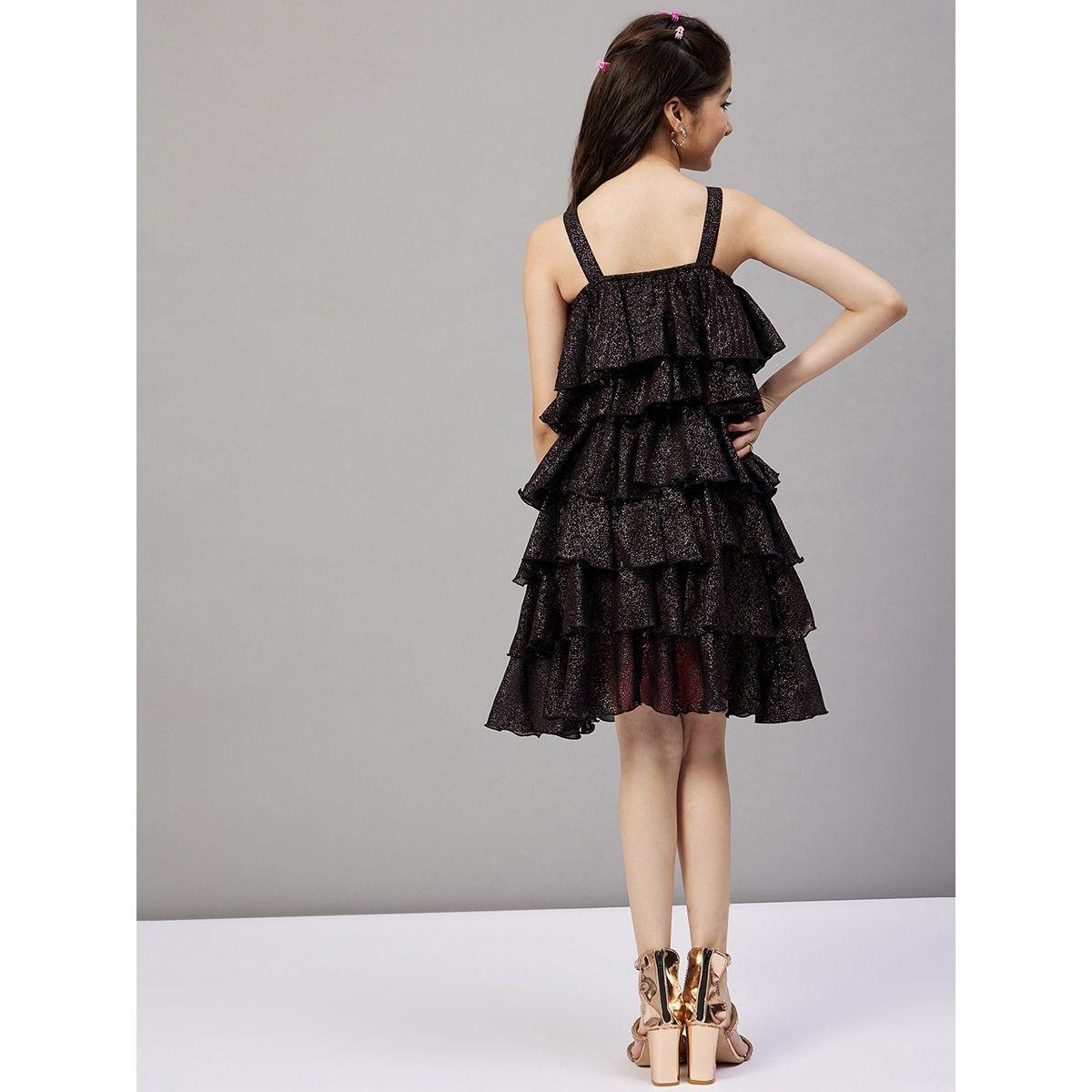 Stylo Bug X Styli Glitter Look Square Neck Layered Dress-girls-clothing-dressesandjumpsuits-image-5