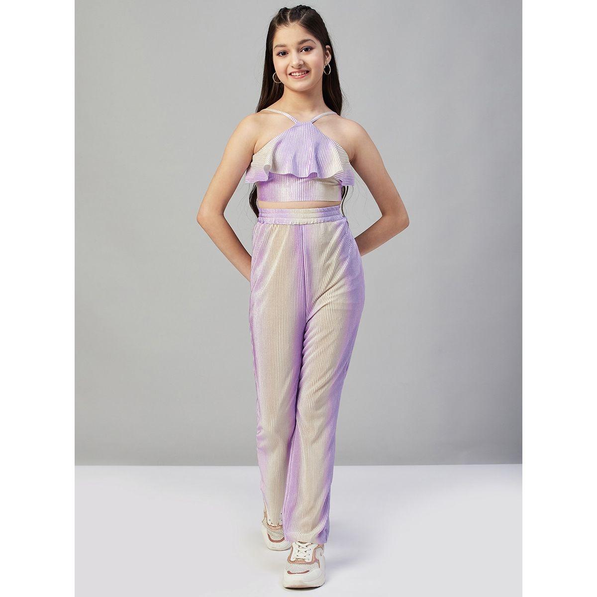 Stylo Bug X Styli Plisse Halter Neck Crop Top & Pants Set-girls-clothing-setsandcoords-image-1