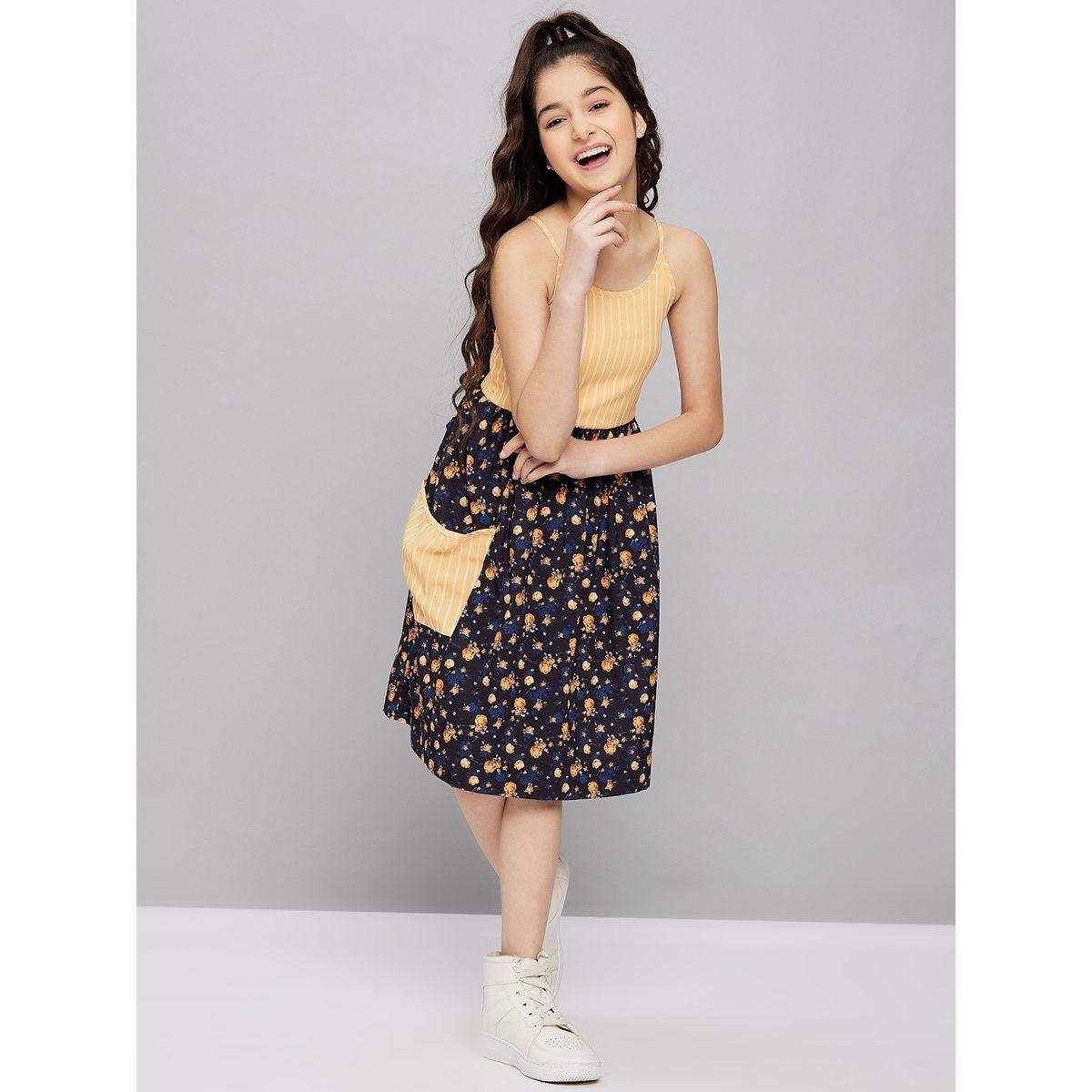 Stylo Bug X Styli Striped Printed Strappy A-Line Dress-girls-clothing-dressesandjumpsuits-image-2