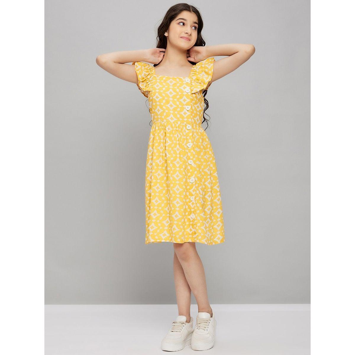 Stylo Bug X Styli Square Neck Frill Sleeves Knee Length Dress-girls-clothing-dressesandjumpsuits-image-1