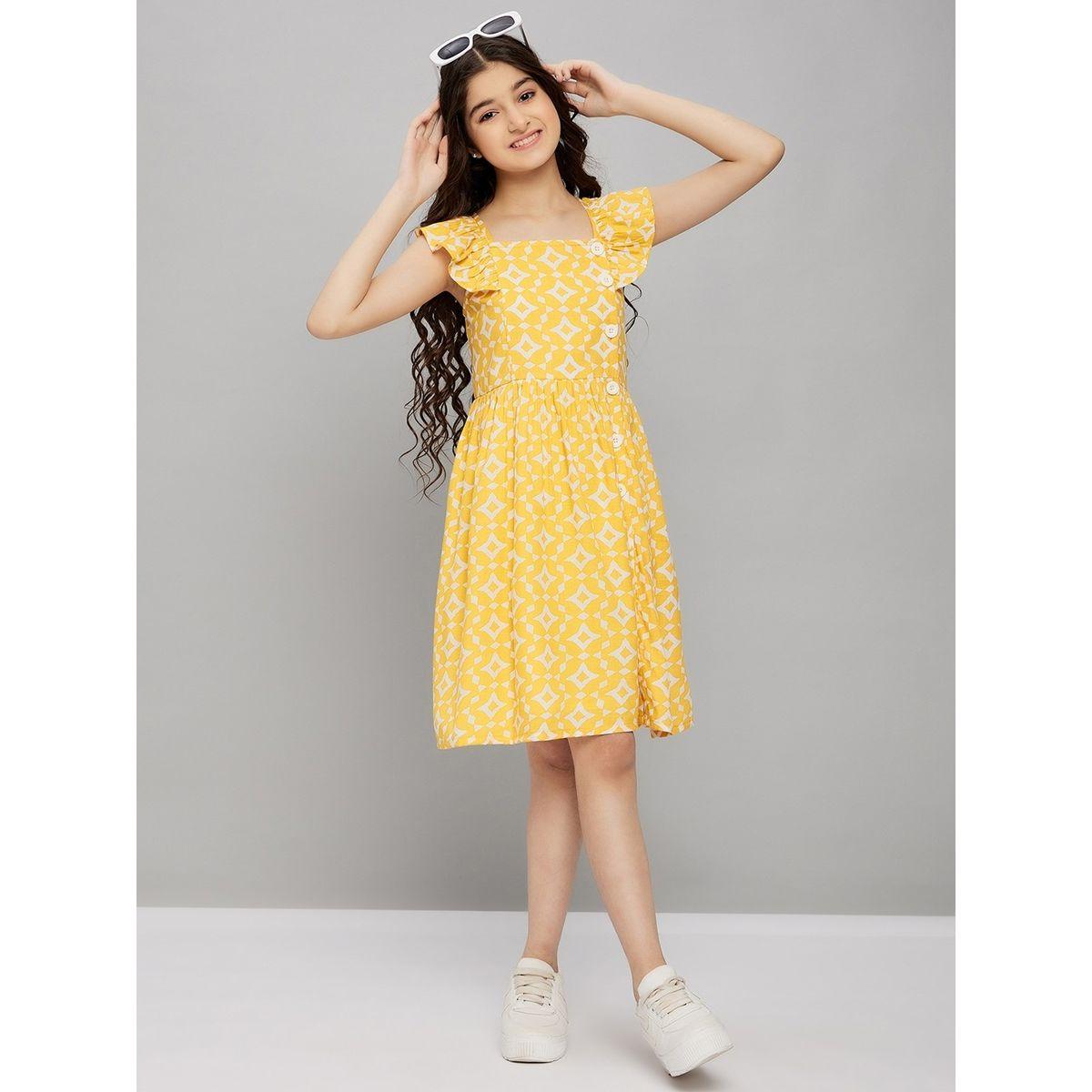 فستان بطول الركبة مطبع بالكامل مع ياقة مربعة ستايلو بَج × ستايلي-girls-clothing-dressesandjumpsuits-image-2