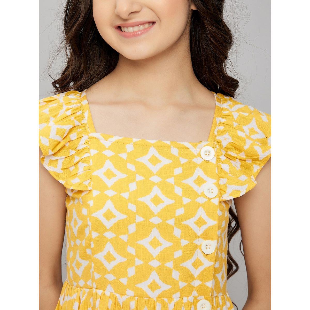 Stylo Bug X Styli Square Neck Frill Sleeves Knee Length Dress-girls-clothing-dressesandjumpsuits-image-6