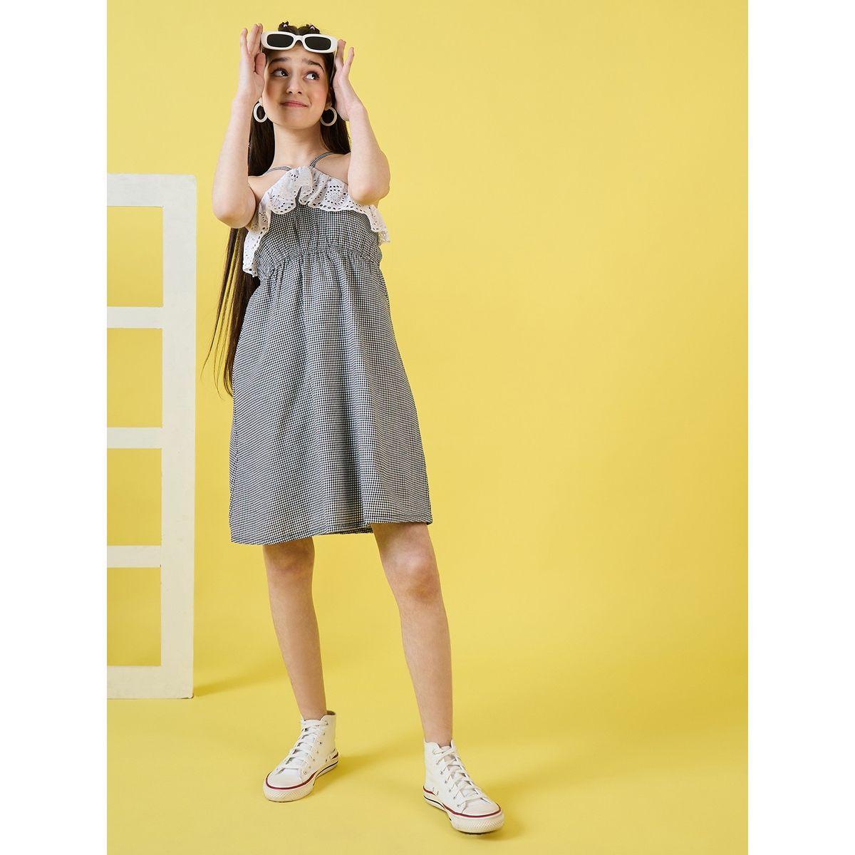 Stylo Bug X Styli Check Embroidery Halter Neck Casual Dress-girls-clothing-dressesandjumpsuits-image-2