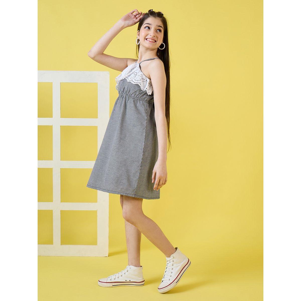 Stylo Bug X Styli Check Embroidery Halter Neck Casual Dress-girls-clothing-dressesandjumpsuits-image-3