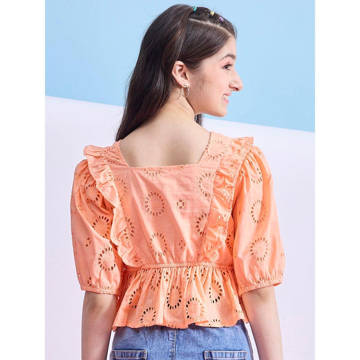 Stylo Bug X Styli Schiffli Square Neck Ruffled Peplum Top-girls-clothing-blousesandshirts-image-4