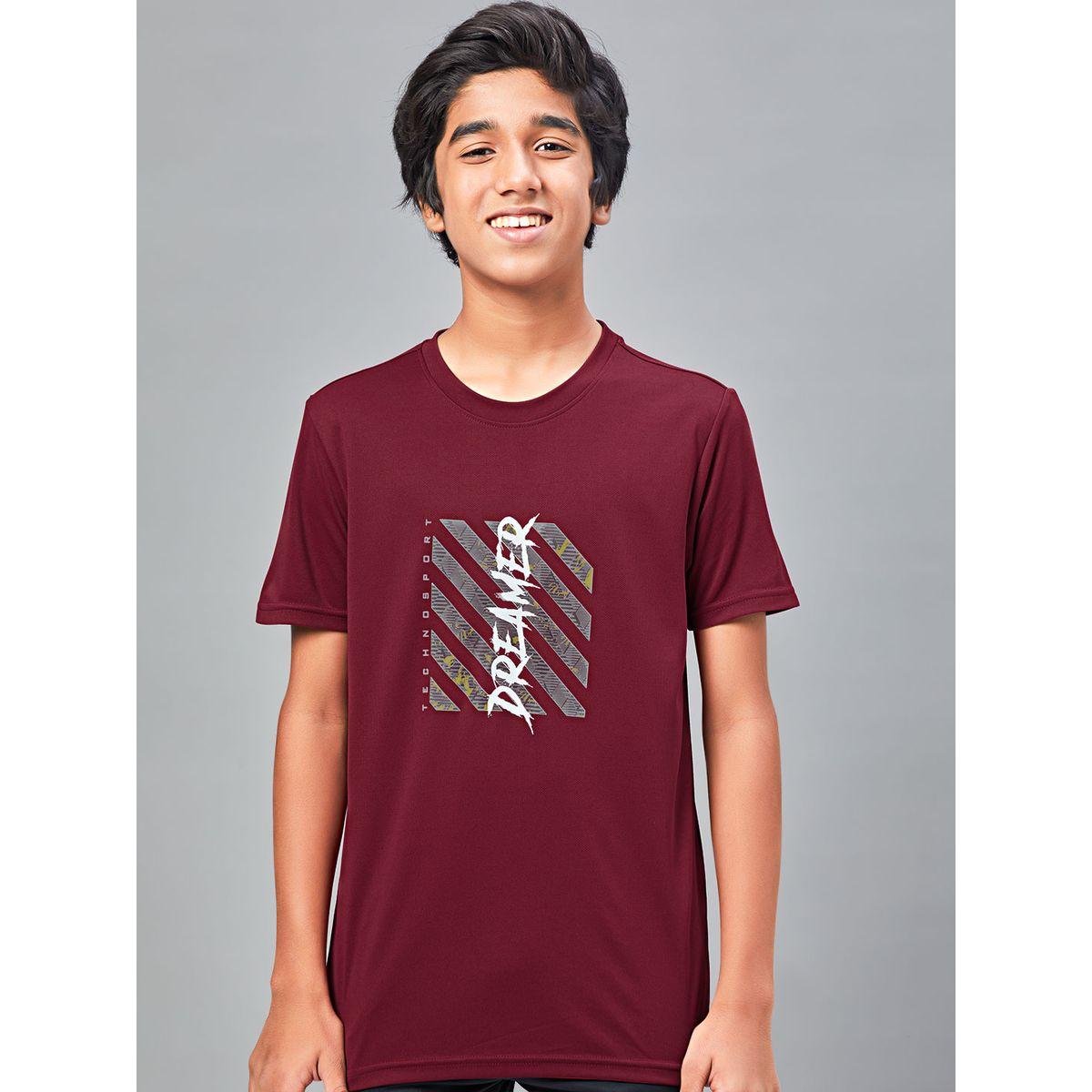 تيشيرت بياقة دائرية وقصة سليم فت تكنوسبورت × ستايلي-boys-clothing-tshirtsandpolos-image-1