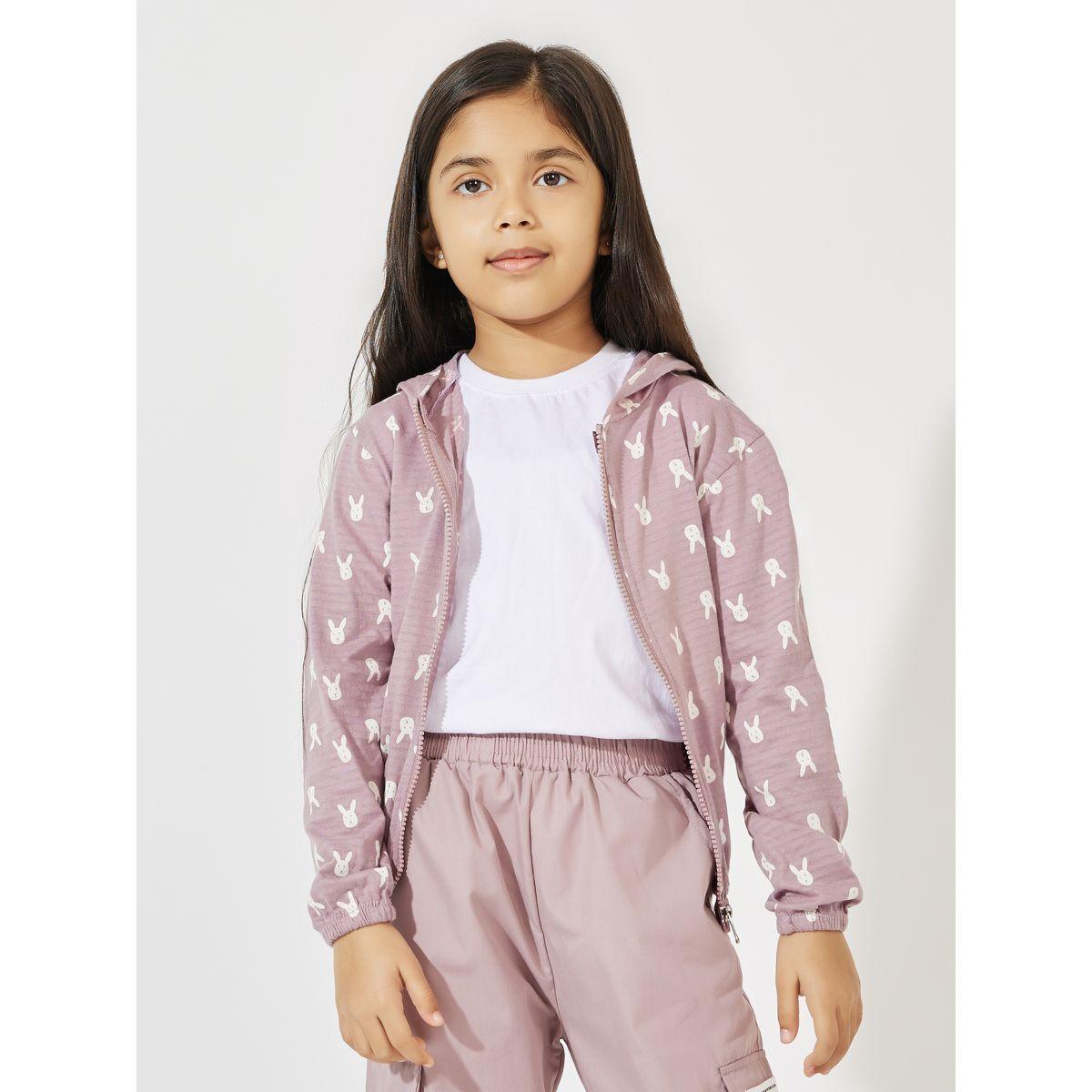 Styli Rabbit Print Hooded Zip Up Jacket-baby-girls-clothing-sweatshirts-image-1