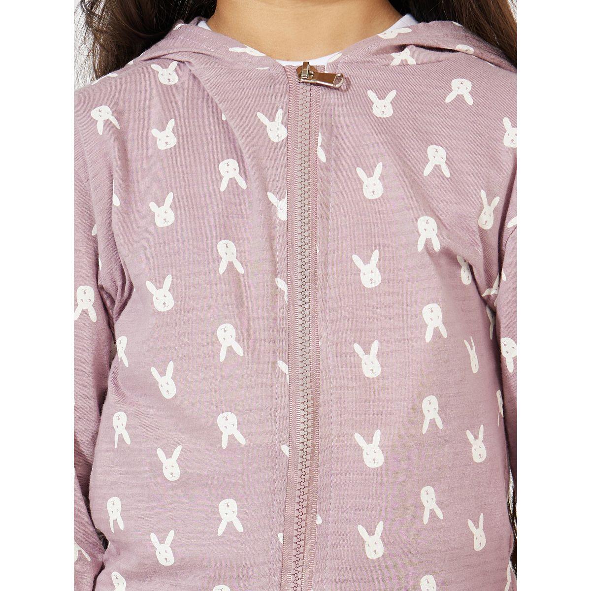 Styli Rabbit Print Hooded Zip Up Jacket-baby-girls-clothing-sweatshirts-image-3