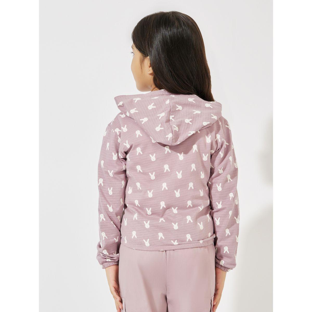 Styli Rabbit Print Hooded Zip Up Jacket-baby-girls-clothing-sweatshirts-image-4
