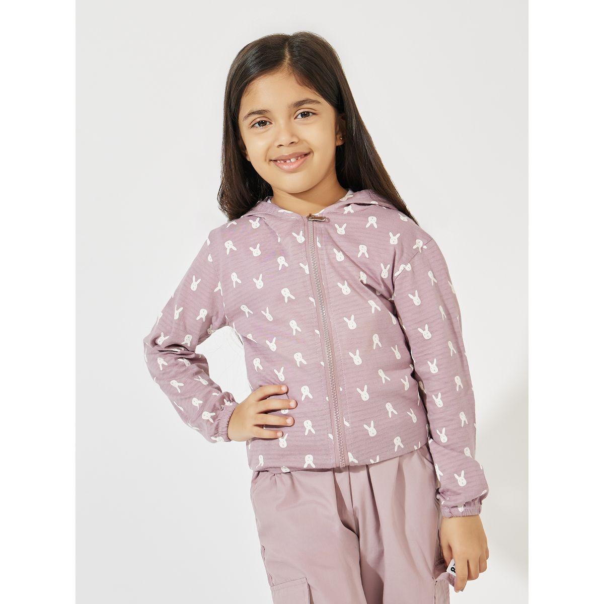 Styli Rabbit Print Hooded Zip Up Jacket-baby-girls-clothing-sweatshirts-image-5