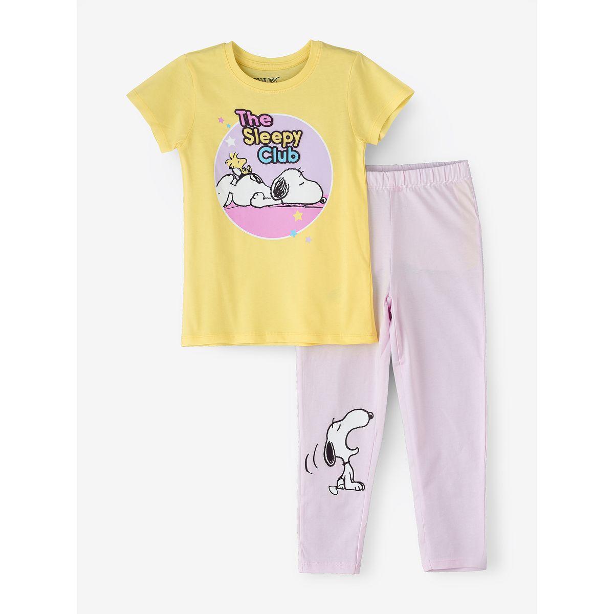 URBAN HAUL X Styli  Peanuts Snoopy Graphic T-Shirt & Pyjama Set-girls-clothing-nightwear-image-1
