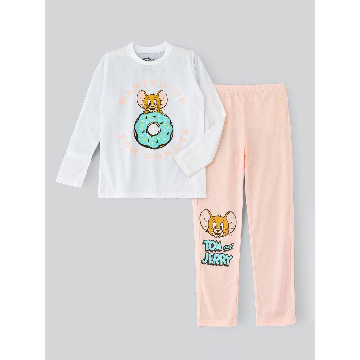طقم من بنطال بيجاما وتيشيرت بطبعة توم آند جيري أوربان هُول × ستايلي-girls-clothing-nightwear-image-1