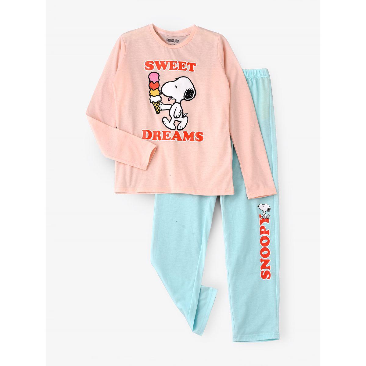 URBAN HAUL X Styli  Snoopy Graphic T-Shirt & Pyjama Set-girls-clothing-nightwear-image-1