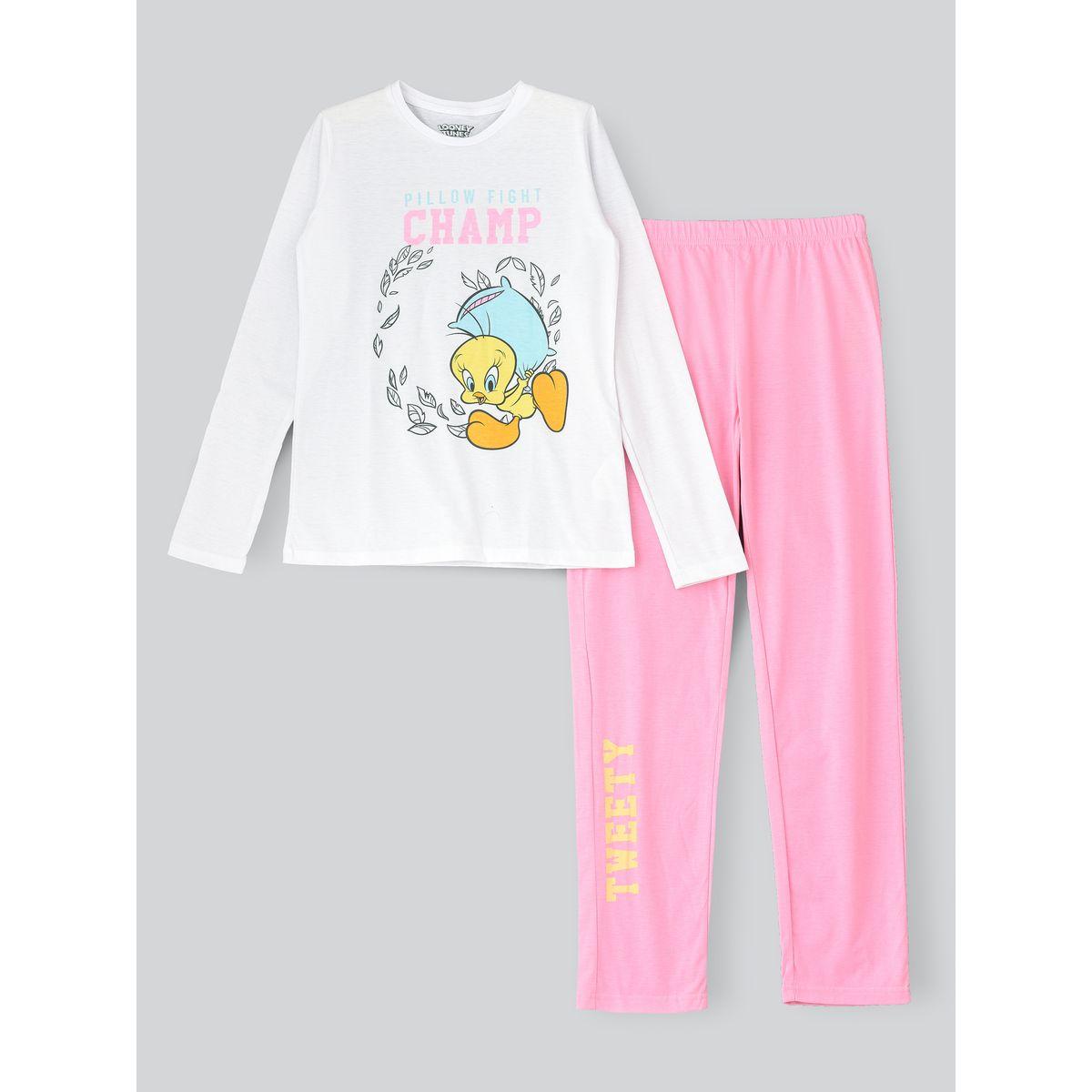 URBAN HAUL X Styli  Looney Tunes Tweety Print T-Shirt & Pyjama Set-girls-clothing-nightwear-image-1