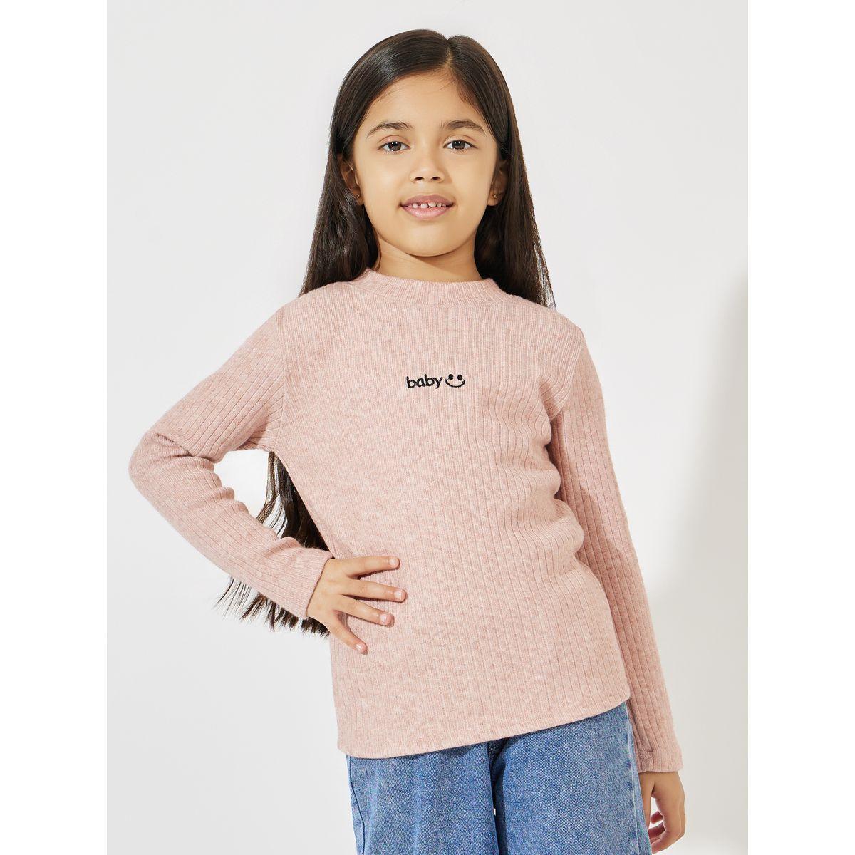 بلوزة سادة محبوكة بتفاصيل مُطرّزة-girls-clothing-blousesandshirts-image-1