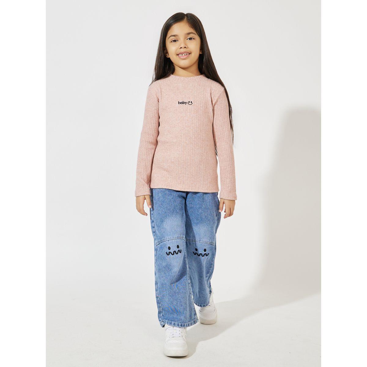 Styli Solid Embroidery Detail Rib Knit Thick Top-girls-clothing-blousesandshirts-image-2