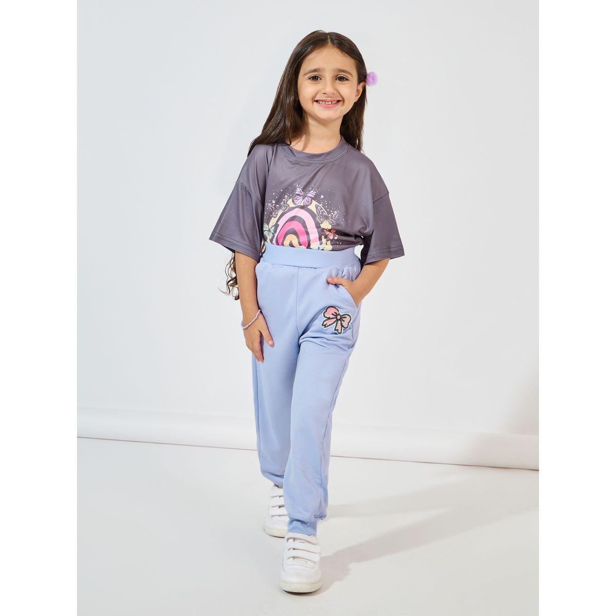 Styli Embellished Bow Patch Detail Slant Pocket Cotton Joggers-girls-clothing-bottoms-joggersandtrackpants-image-2