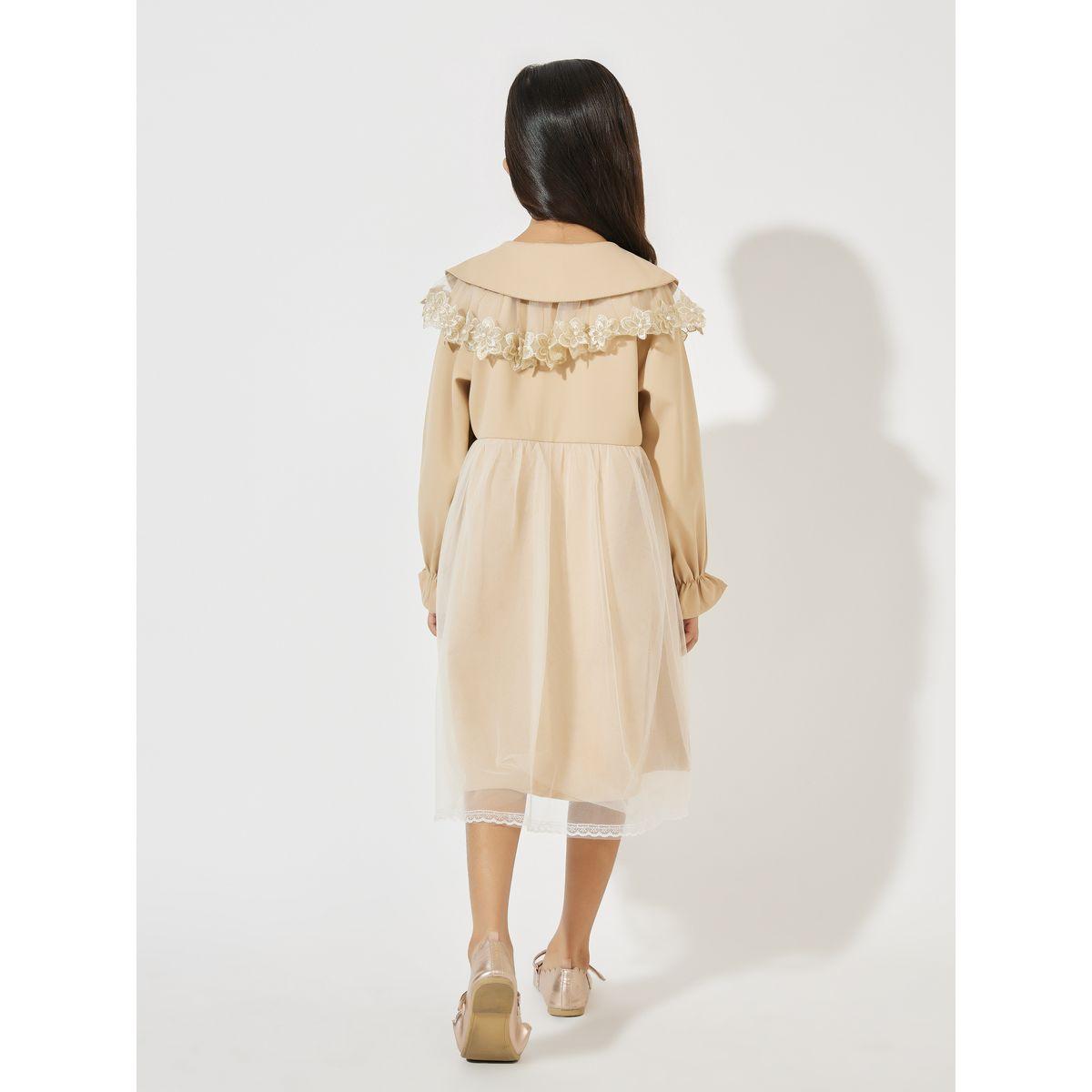 Styli Flower Lace Detail Front Mesh Knee Length Dress-girls-clothing-dressesandjumpsuits-image-4