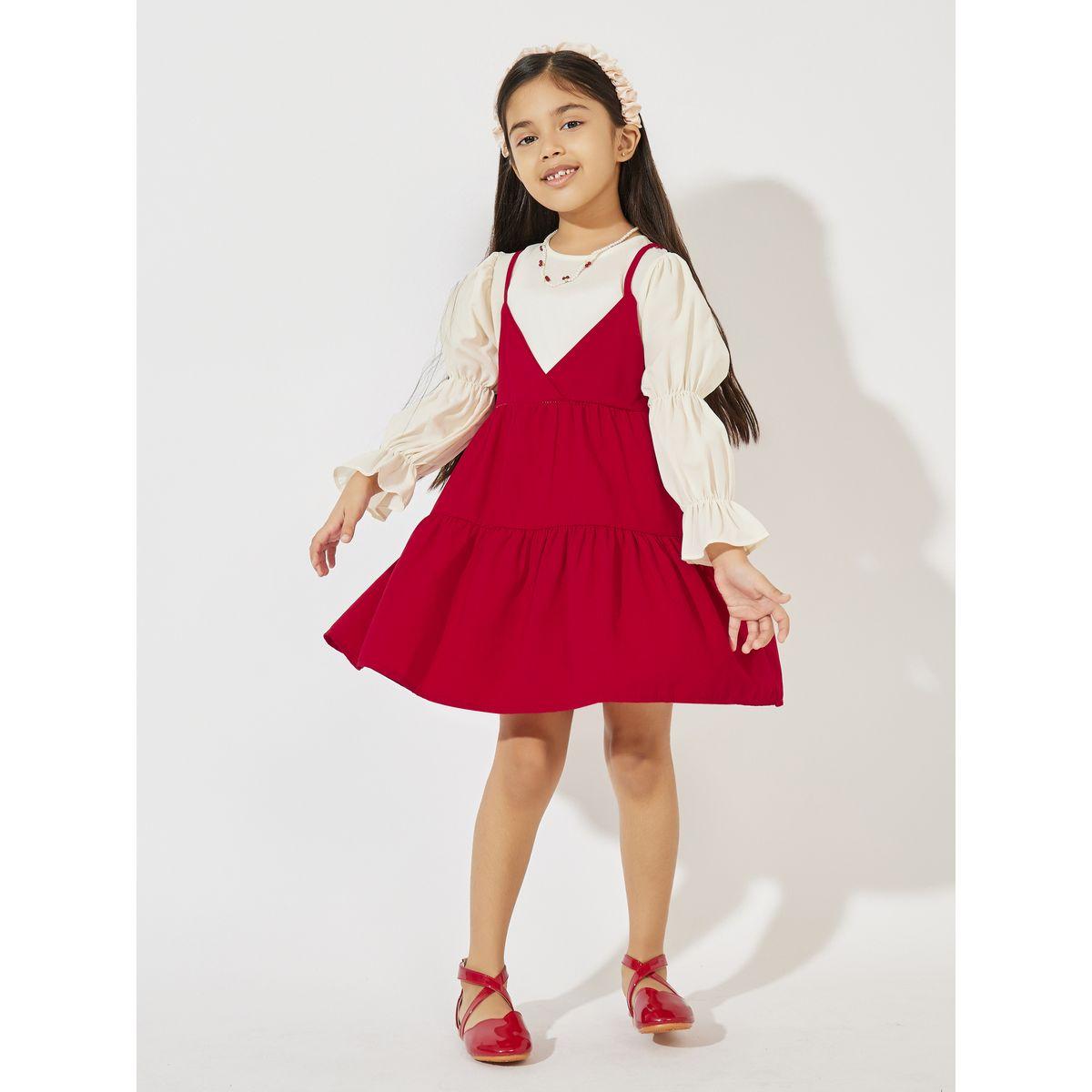 Styli Solid 2 in 1 Bow Back Tiered Dress-girls-clothing-dressesandjumpsuits-image-1