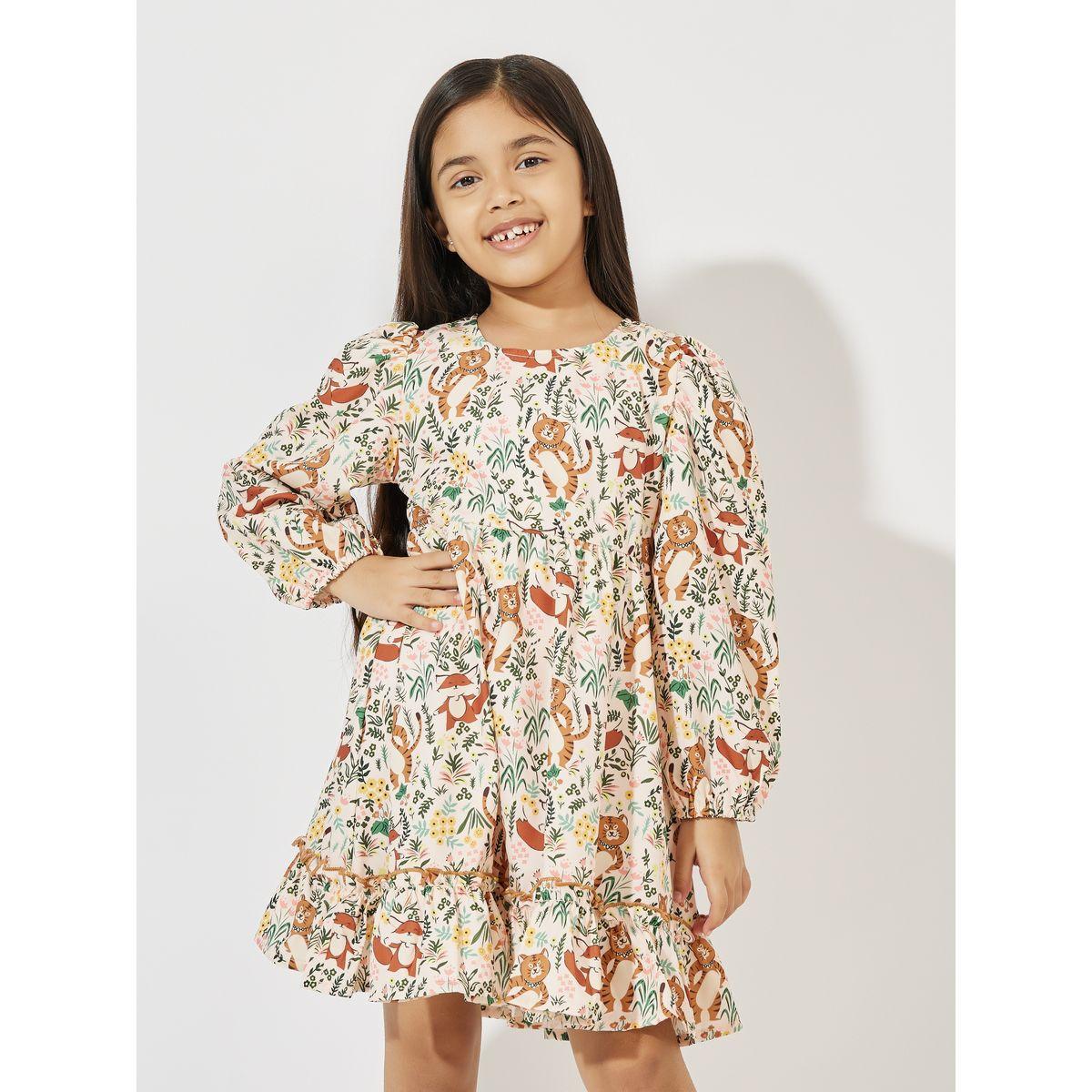 Styli Butterfly Print Ruffle Hem Casual Dress-girls-clothing-dressesandjumpsuits-image-1