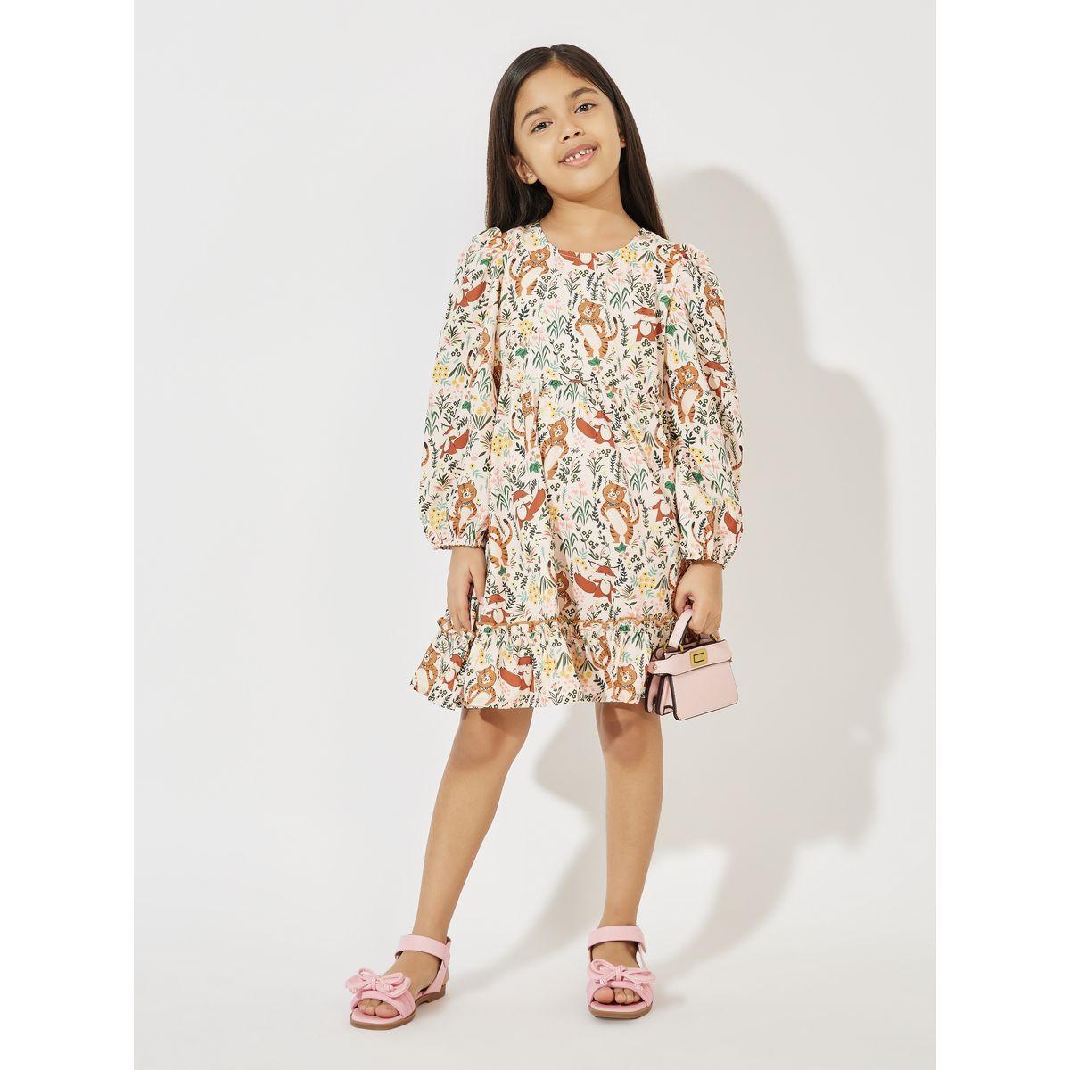 Styli Butterfly Print Ruffle Hem Casual Dress-girls-clothing-dressesandjumpsuits-image-2