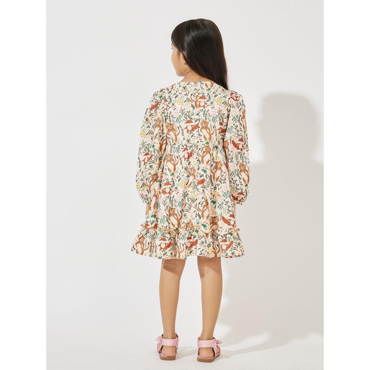 Styli Butterfly Print Ruffle Hem Casual Dress-girls-clothing-dressesandjumpsuits-image-4