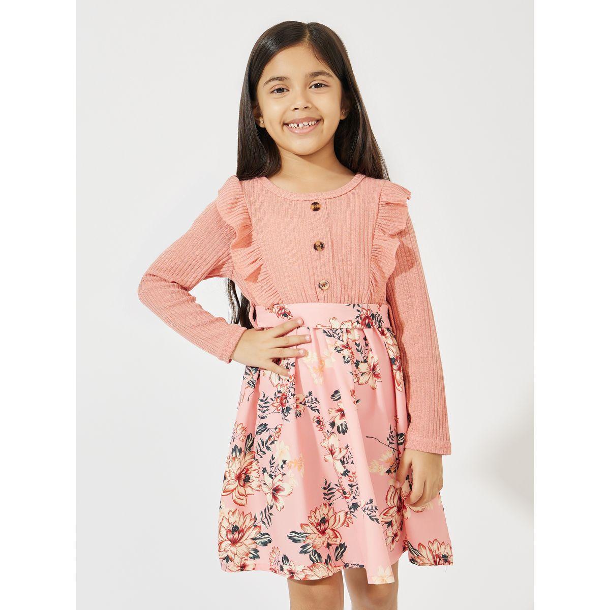 فستان بطول الركبة مع طبعة زهور وكشكش-girls-clothing-dressesandjumpsuits-image-1