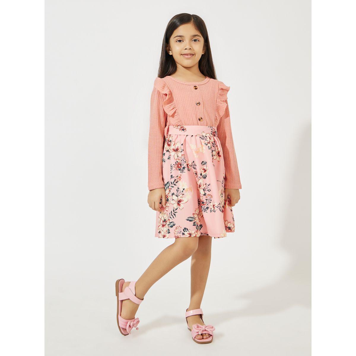 فستان بطول الركبة مع طبعة زهور وكشكش-girls-clothing-dressesandjumpsuits-image-2