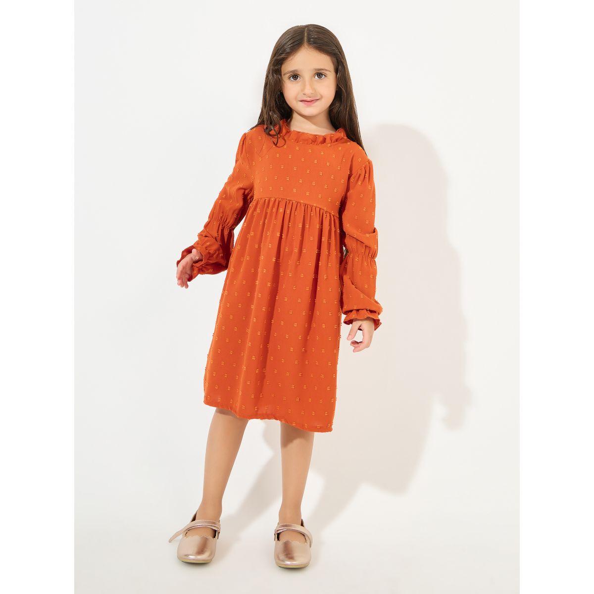 Styli Dobby Ruffled Neck Casual Dress-girls-clothing-dressesandjumpsuits-image-1