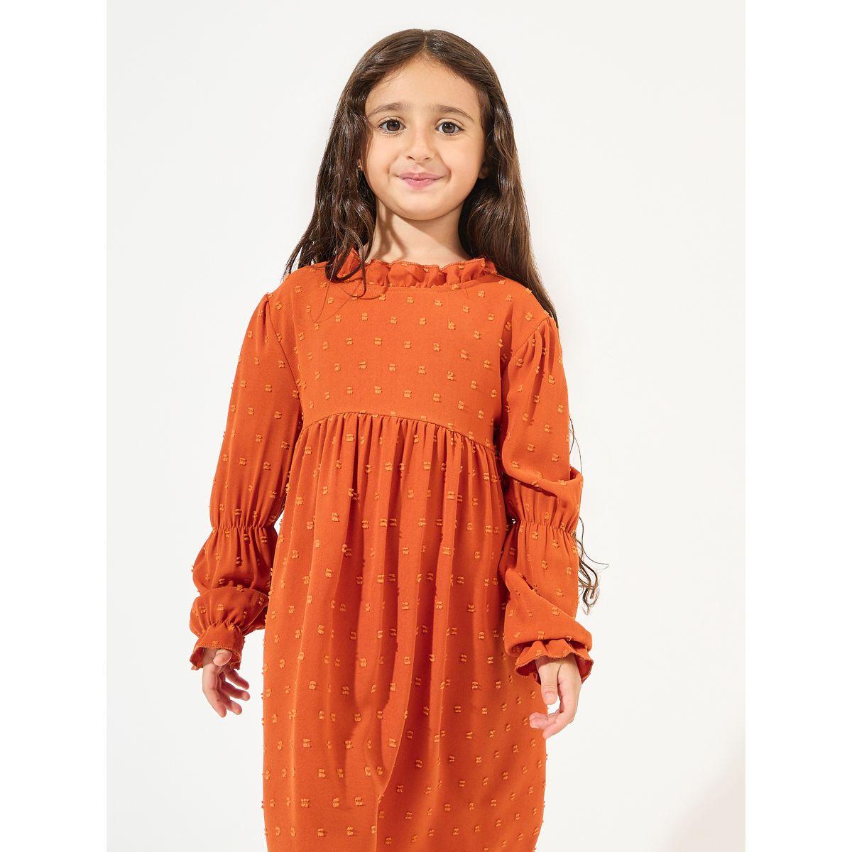 Styli Dobby Ruffled Neck Casual Dress-girls-clothing-dressesandjumpsuits-image-2
