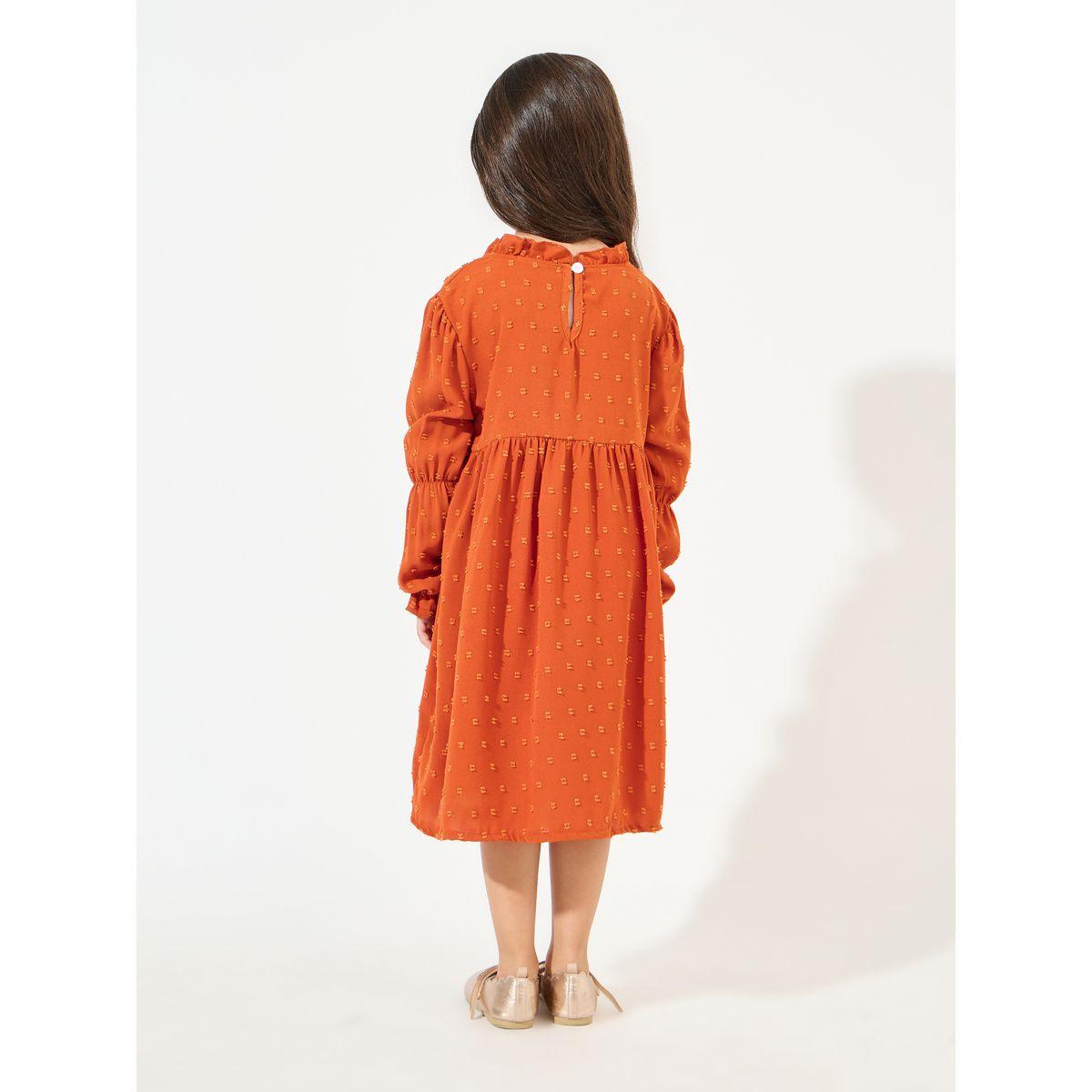 Styli Dobby Ruffled Neck Casual Dress-girls-clothing-dressesandjumpsuits-image-4