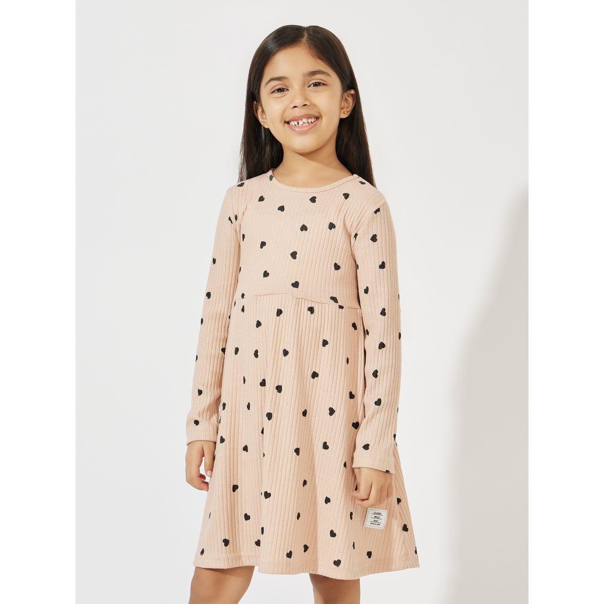 Styli Heart Printed Rib Knit Casual Knee Length Dress-girls-clothing-dressesandjumpsuits-image-2
