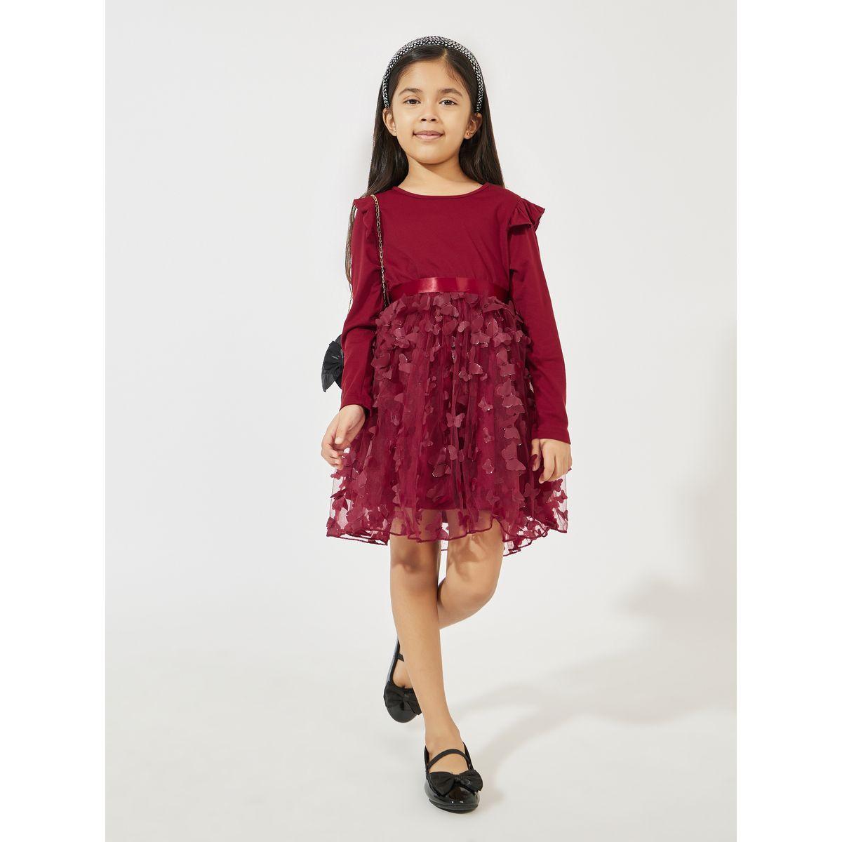 Styli Butterfly Applique Mesh Hem Knee Length Dress-girls-clothing-dressesandjumpsuits-image-1