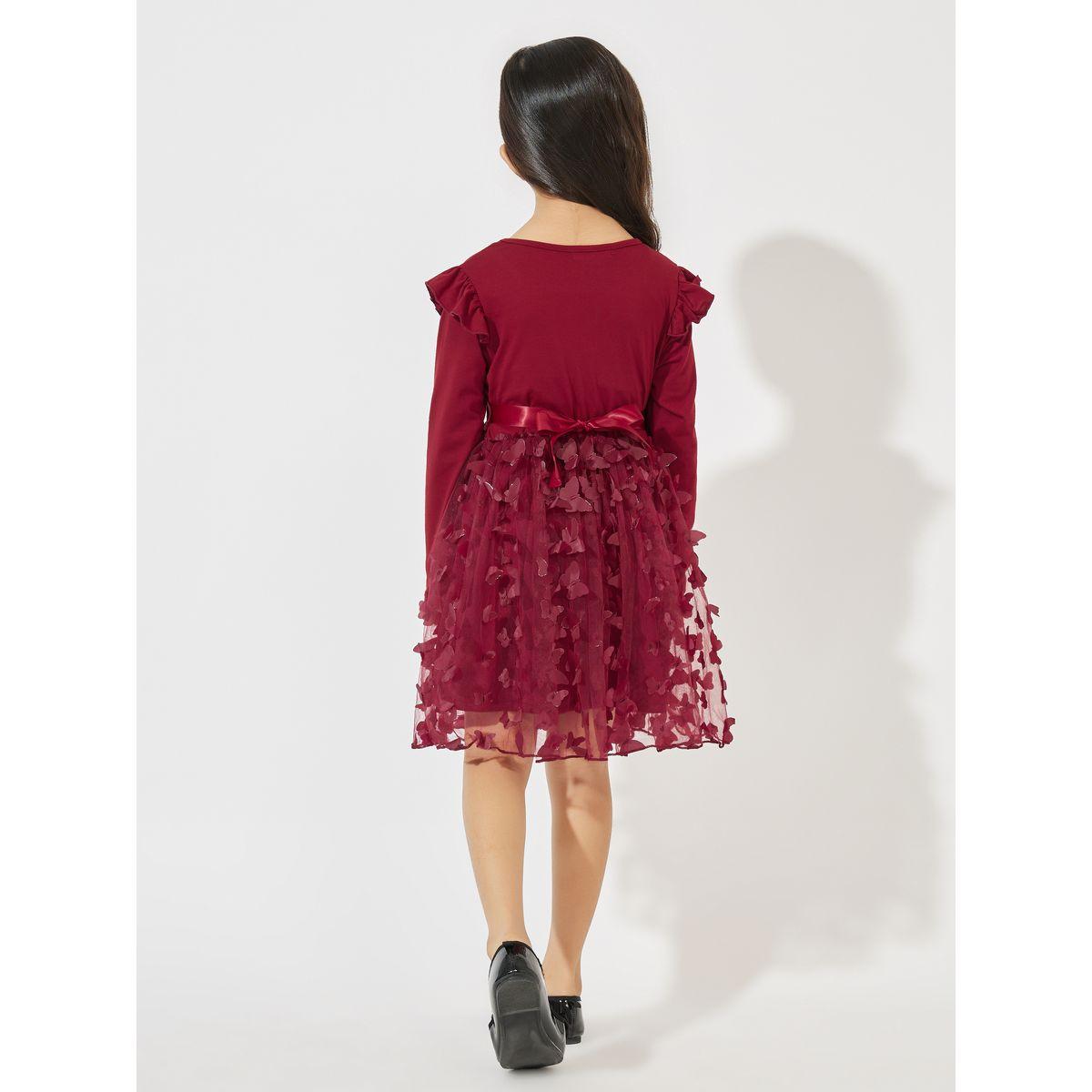Styli Butterfly Applique Mesh Hem Knee Length Dress-girls-clothing-dressesandjumpsuits-image-4