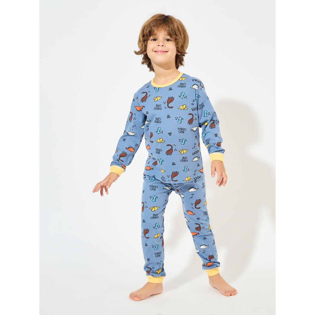 Styli Dinosaur Printed Cotton T-Shirt & Pyjama Set-boys-clothing-nightwear-image-1