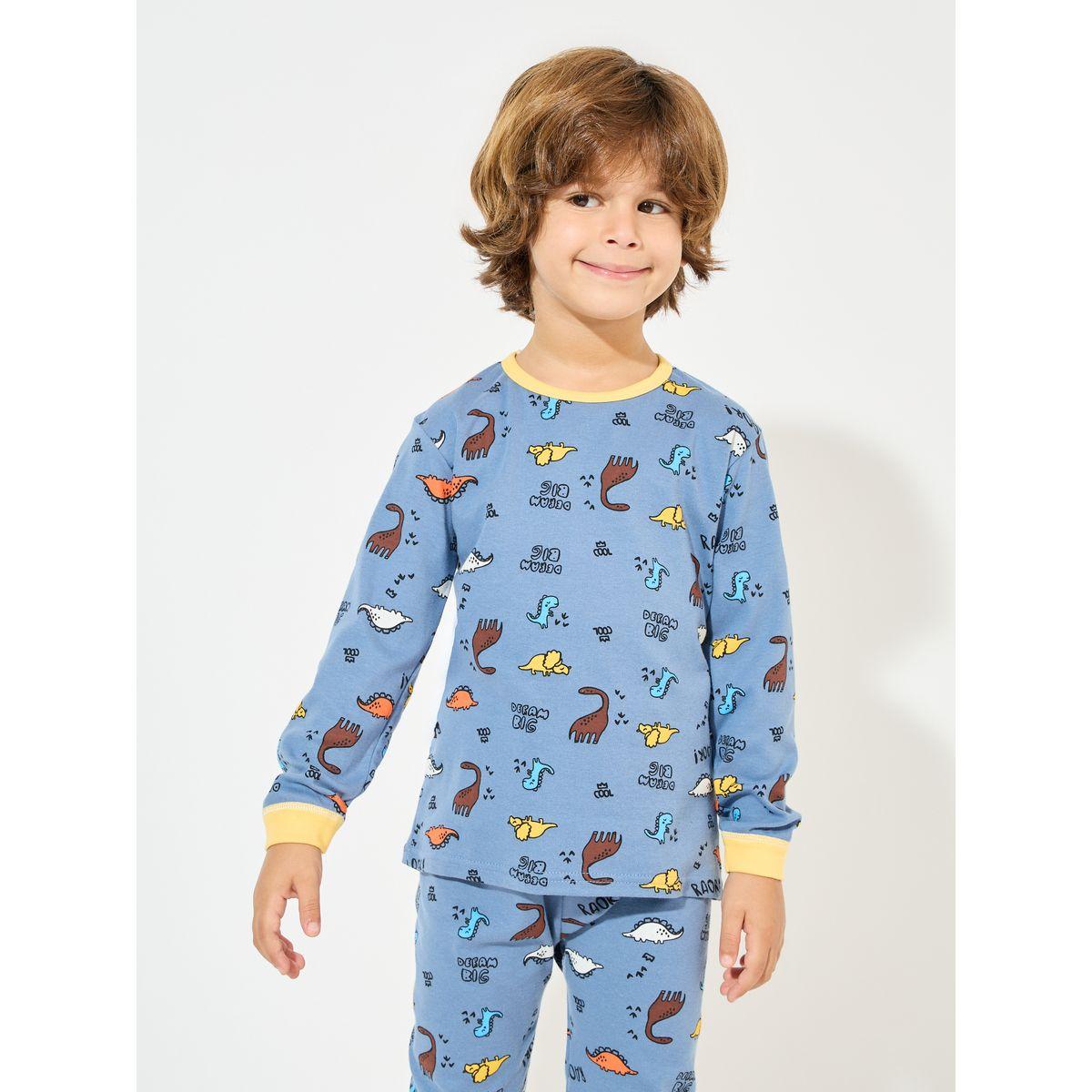 Styli Dinosaur Printed Cotton T-Shirt & Pyjama Set-boys-clothing-nightwear-image-2