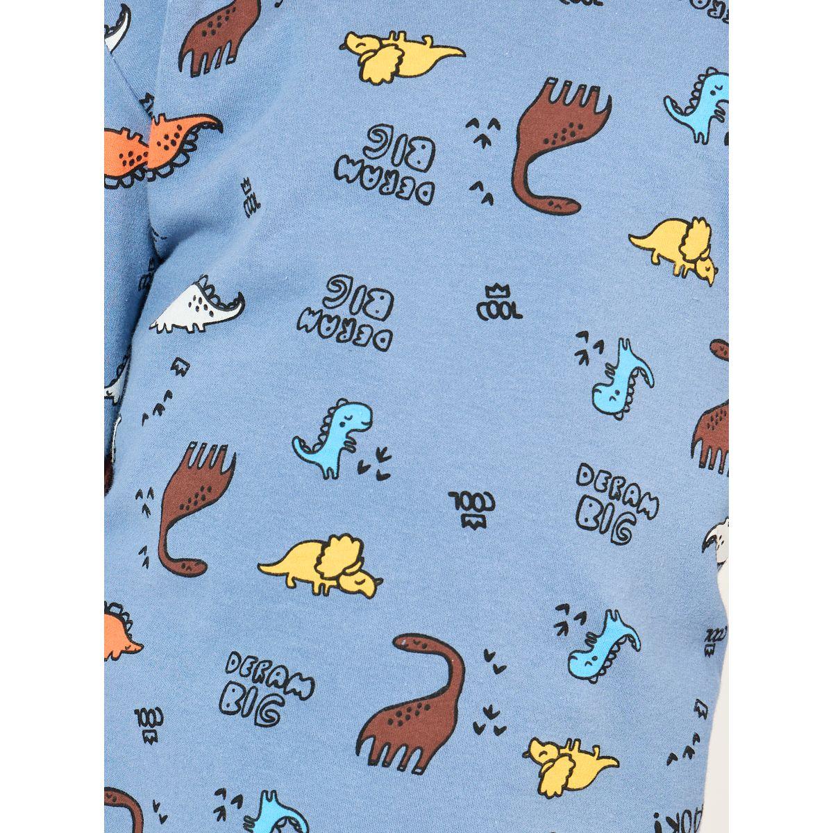 Styli Dinosaur Printed Cotton T-Shirt & Pyjama Set-boys-clothing-nightwear-image-3