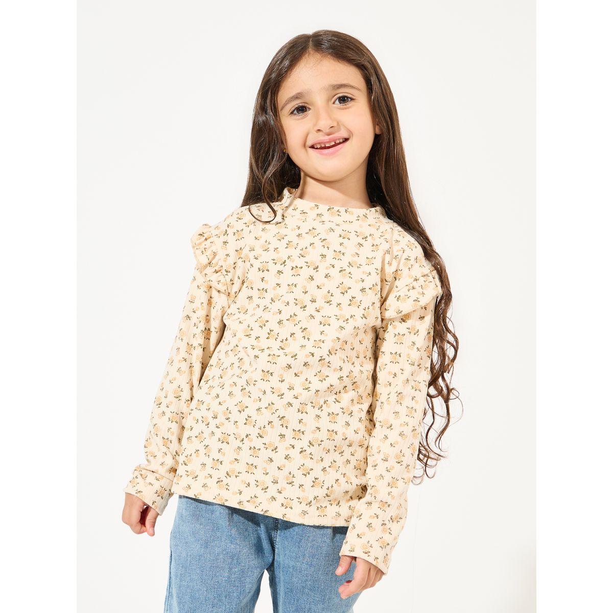 بلوزة محبوكة مطبع بزهور مع تفاصيل كشكش-girls-clothing-blousesandshirts-image-1