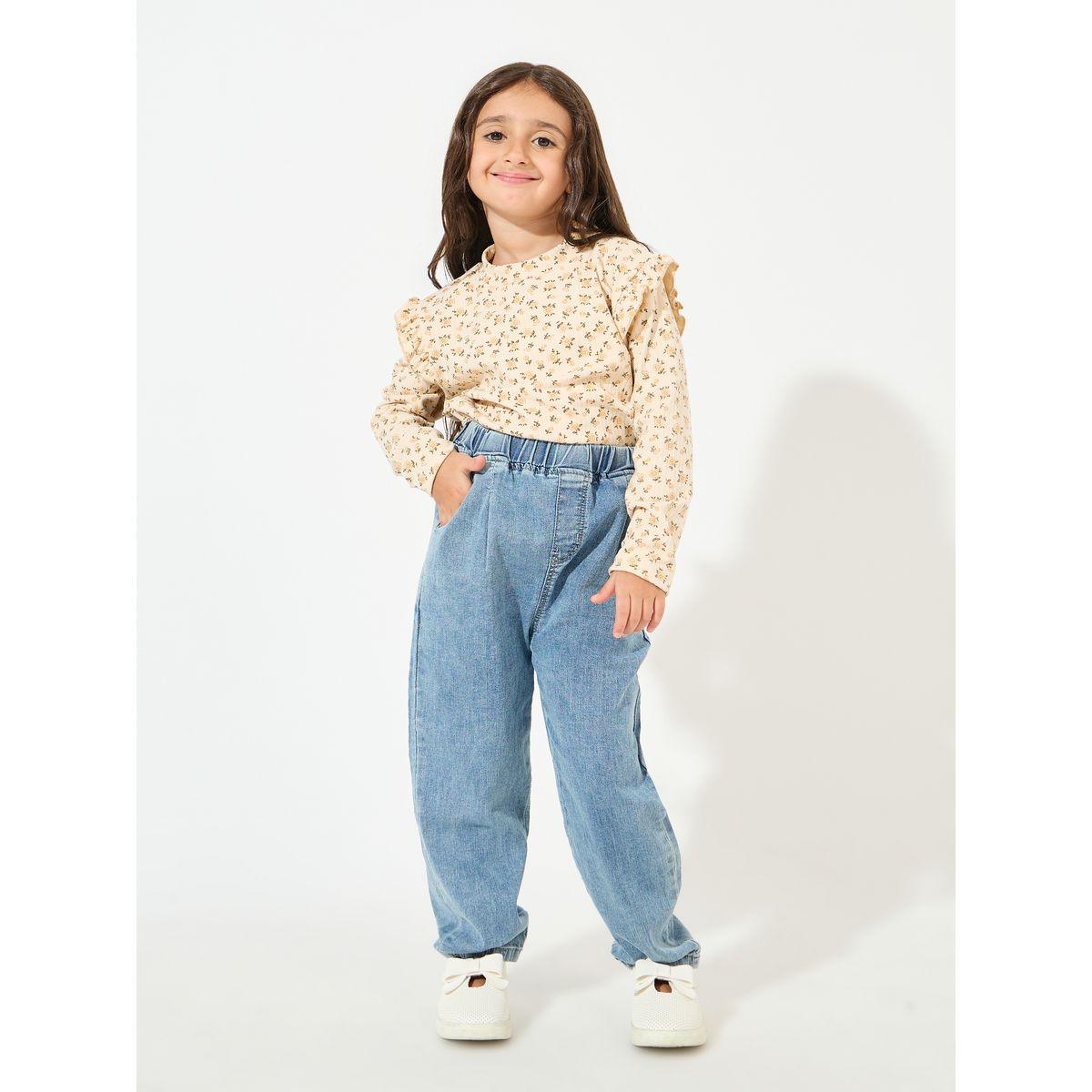 Styli Floral Printed Ruffle Trim Rib Knit Top-girls-clothing-blousesandshirts-image-2