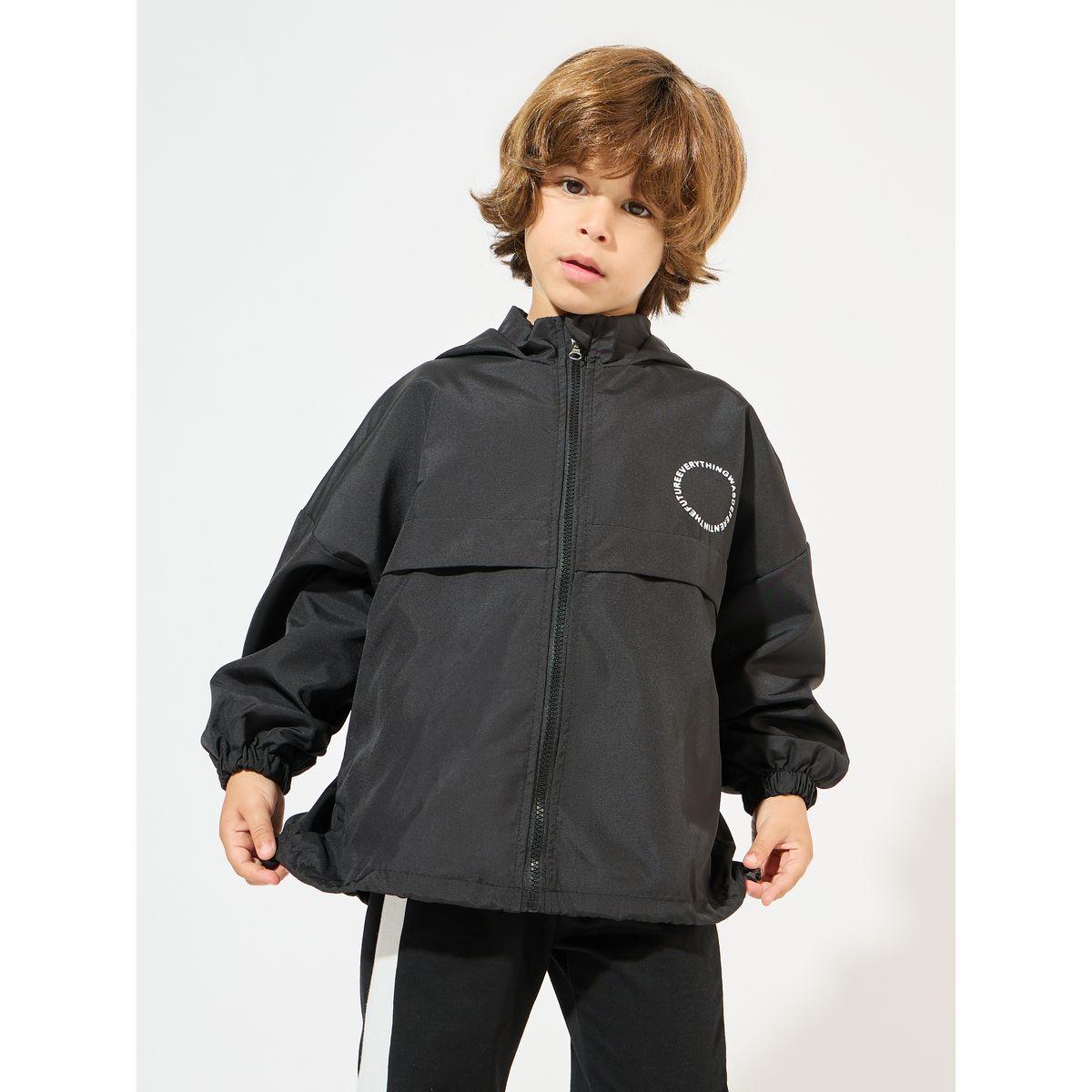 Styli Solid Letter Printed Hooded Jacket-boys-clothing-jacketsandcoats-image-1