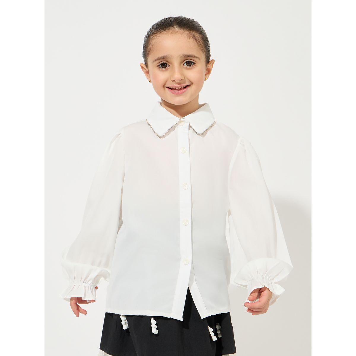 Styli Solid Volume Sleeves Shirt with Button Placket-girls-clothing-blousesandshirts-image-1