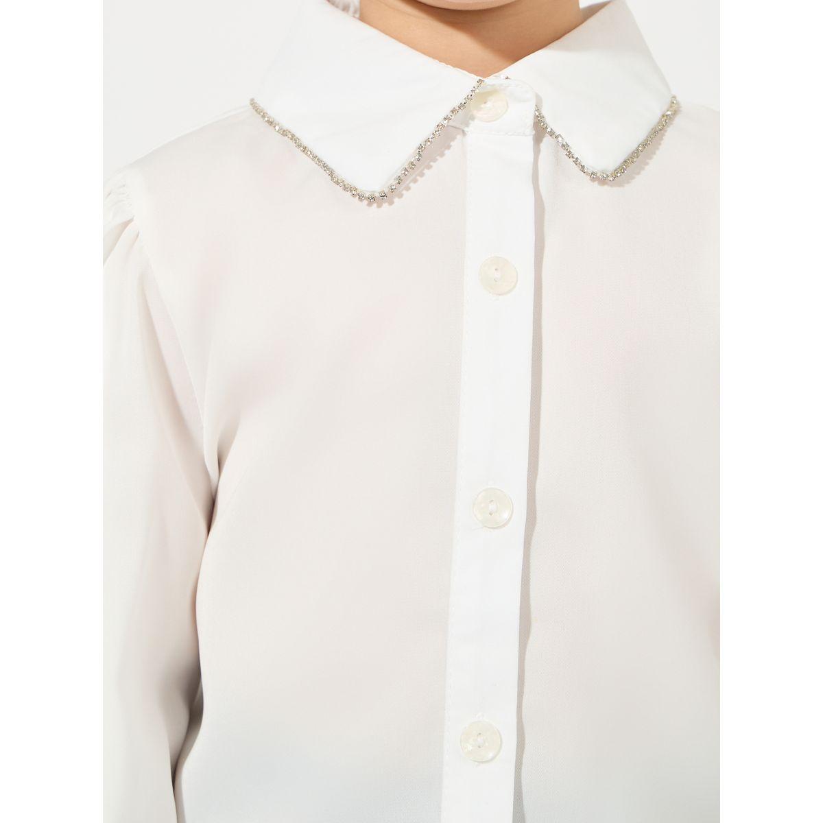 Styli Solid Volume Sleeves Shirt with Button Placket-girls-clothing-blousesandshirts-image-3