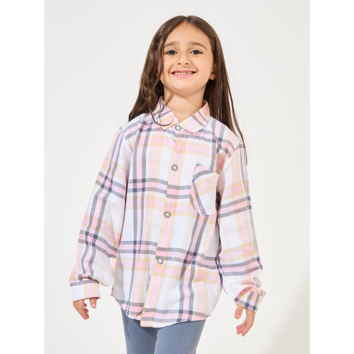 Styli Plaid Patch Pocket Long Sleeved Shirt-girls-clothing-blousesandshirts-image-1