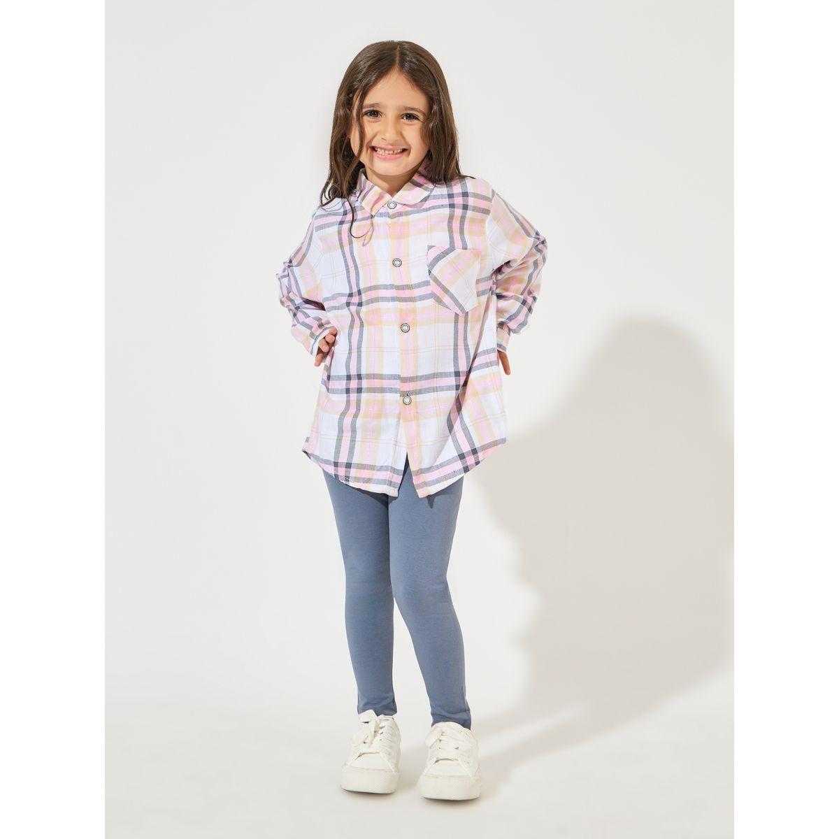 Styli Plaid Patch Pocket Long Sleeved Shirt-girls-clothing-blousesandshirts-image-2